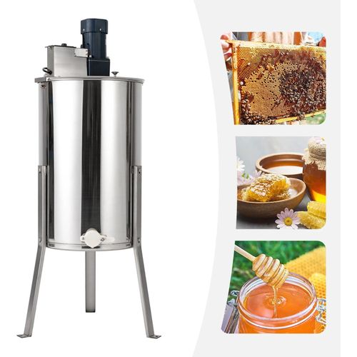 Elektrische Honigschleuder - Honigzentrifuge - 3 Waben - 140 W Motor - Drehzahl Einstellbar 0–370 U/min - EU-Stecker - 38×60 cm - Silber