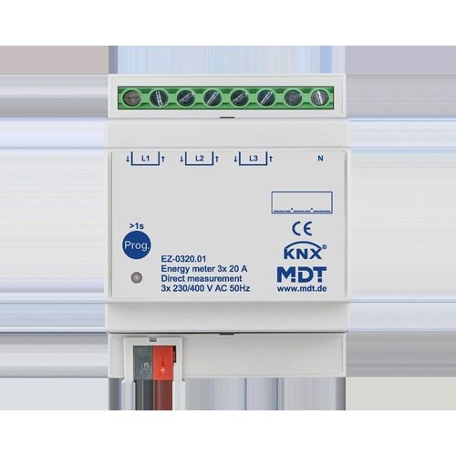 MDT Energiezähler, 3-fach, 20 A, Direktmessung, 4TE REG, 230/400 V AC, 1 Stk.