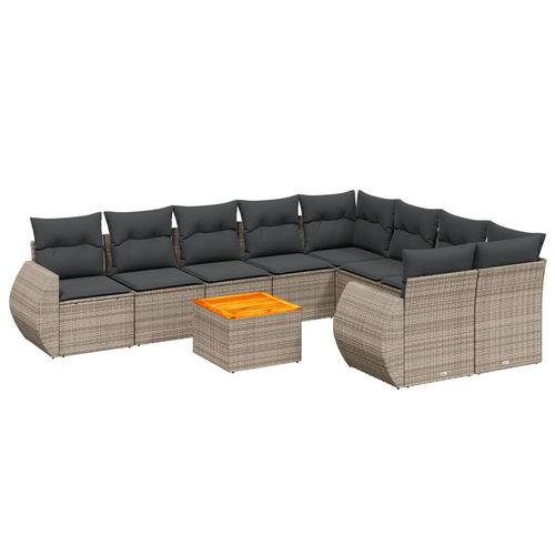 vidaXL 10-tlg. Garten-Sofagarnitur mit Kissen Grau Poly Rattan Image