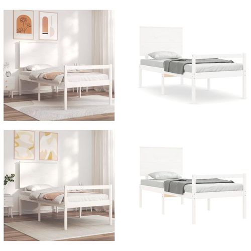 vidaXL Seniorenbett mit Kopfteil 90x200 cm Weiß Massivholz - Seniorenbett - Seniorenbetten - Bett Für Senioren - Betten Für Senioren