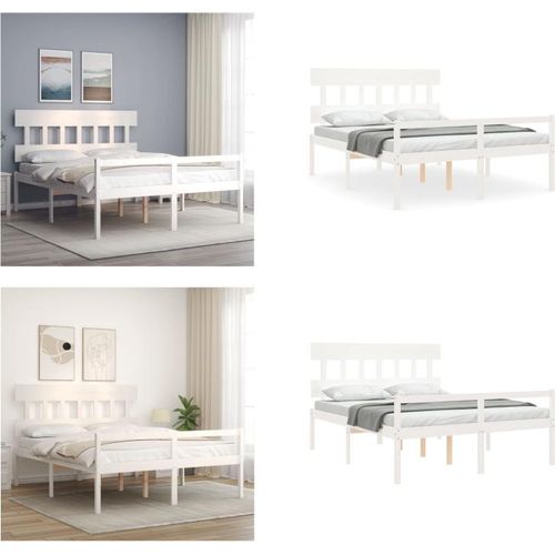 vidaXL Seniorenbett mit Kopfteil 160x200 cm Weiß Massivholz - Seniorenbett - Seniorenbetten - Bett Für Senioren - Betten Für Senioren