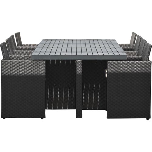 8-Sitzer-Garten-Essgruppe, Kunstharzgeflecht, schwarz
