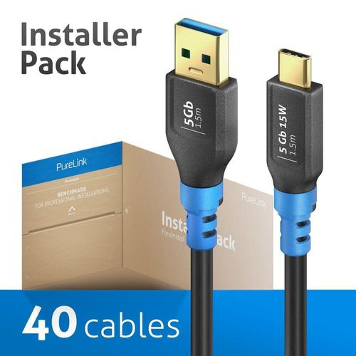 PureLink FlexInstall USB-C auf USB-A Kabel USB 3.0 5Gbps 1.50m - Installer Pack 40 Stk.