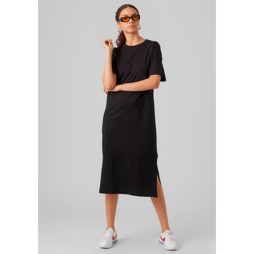 Shirtkleid VERO MODA "VMMOLLY SS OVERSIZE CALF DRESS NOOS", Damen, Gr. S, N-Gr, schwarz, Single Jersey, Obermaterial: 100% Baumwolle, unifarben, regular fit lang, Rundhals, Kleider Shirtkleid, Baumwolle, regular fit