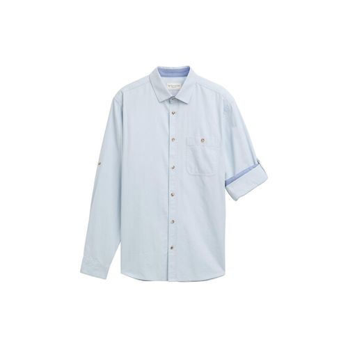 TOM TAILOR Herren Regular Fit Hemd mit verstellbarer Ärmellänge, blau, Uni, Gr. S