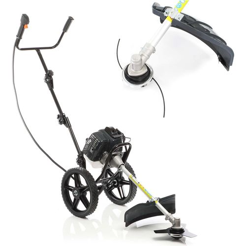 Wiltec 2in1 Benzin Motorsense 1,9 kW mit Rädern, Rasenschneider mit Rasentrimmer und Freischneider, Gartengerät mit Rasenkantenschneider