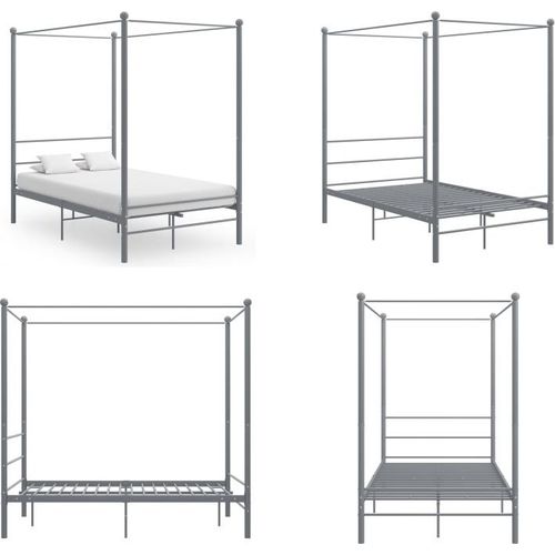 vidaXL Himmelbett Grau Metall 120x200 cm - Bettrahmen - Metall-Bettrahmen - Bett - Betten