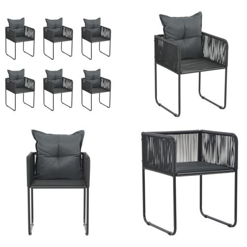 vidaXL Gartenstühle 6 Stk. mit Kissen Poly Rattan Schwarz - Essstuhl - Essstühle - Garten-Essstuhl - Garten-Essstühle