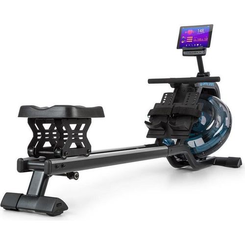 Capital Sports Flow Rudergerät - Wasserrudergerät mit 80 cm Gleitbahn, Rudergerät Wasser Widerstand: 6 Stufen / max. 14 Liter mit Trainingscomputer, schwarz/silber