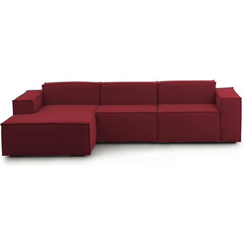Festes Sofa Jessica, Modulares 3-Sitzer-Sofa mit linker Halbinsel, 100% Italy, Modernes Sofa aus Stoff, Cm 300x170h70, Rot