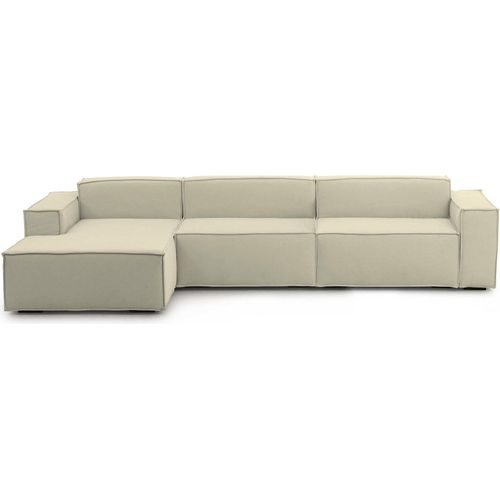 Festes Sofa Licia, Modulares 4-Sitzer-Sofa mit linker Halbinsel, 100% Italy, Modernes Sofa aus Stoff, Cm 340x170h70, Beige