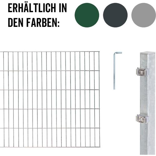 Alberts Doppelstabmatten Zaun, Höhe 180 cm, Länge 14 m, Zaun-Komplettset zum Einbetonieren, feuerverzinkt, Pfosten 60x40 mm Image