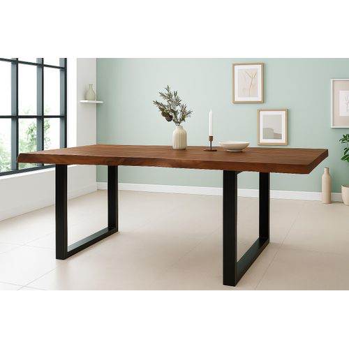 Esstisch Baumkante Akazie massiv 50mm Nussbaum 260 x 100 cm U-Gestell schwarz CALI Image