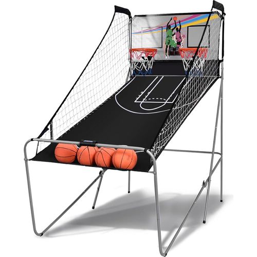 KOMFOTTEU Basketballautomat klappbar, elektronische Basketballwurfmaschine mit 2 Basketballkörbe, Basketball Schießmaschine inkl. 4 Bälle & Pumpe, Basketballkorb mit Ständer Punktezähler (Grau)