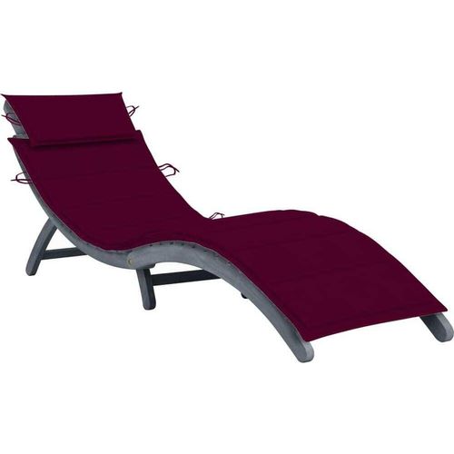 Sonnenliege mit Auflage Grau Massivholz Akazie