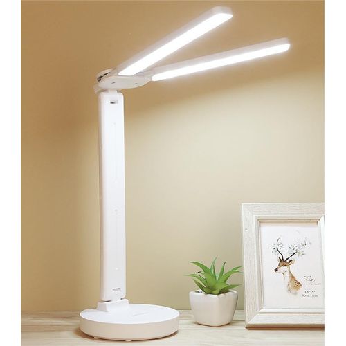 Doppelkopf Schreibtischlampe, LED Tischleuchte, 5 Farbe Stepless Dimmen Tischlampe, Bürolampe für Arbeit