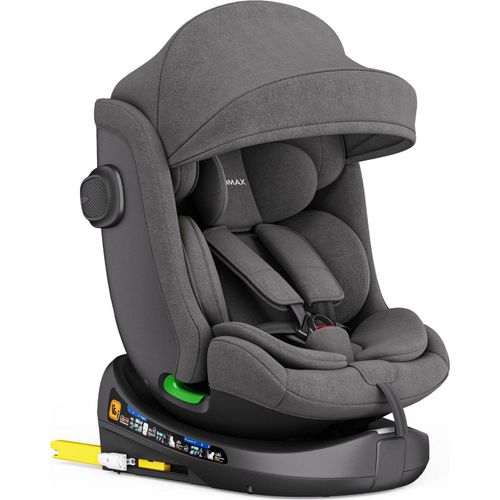 Kindersitz 360° drehbar mit Isofix, ECE R129, 0–36 kg, verstellbar, neigbar, atmungsaktiver Bezug, 5-Punkt-Gurt, Top Tether, Autokindersitz für Babys & Kinder 0–12 Jahre,Farbe:Schwarz / Grau