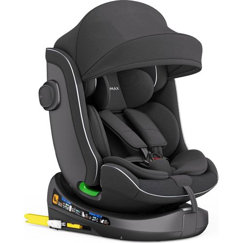 Kindersitz 360° drehbar mit Isofix, ECE R129, 0–36 kg, verstellbar, neigbar, atmungsaktiver Bezug, 5-Punkt-Gurt, Top Tether, Autokindersitz für Babys & Kinder 0–12 Jahre,Farbe:Schwarz
