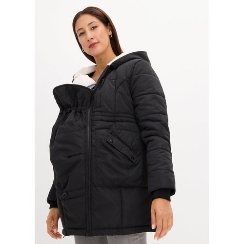 bonprix Gefütterte Umstandsjacke mit Baby-Einsatz, schwarz, Gr.50, Kuschelige Jacke in Steppoptik aus recyceltem Polyester
