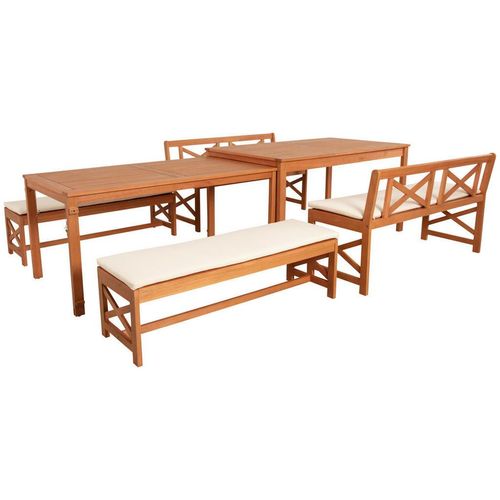 Ambia Garden Gartenset , Weiß, Teak , Holz, Textil , 6-teilig , Eukalyptusholz , Hartholz , Füllung: Schaumstoff , FSC , Tisch ausziehbar , Balkonmöbel, Balkonmöbel-Sets