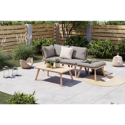 Ambia Garden Gartenset , Grau, Akazie , Holz, Textil , Akazie , massiv , Füllung: Polyester , 186x60 cm , FSC 100% , wetterfest , Balkonmöbel, Balkonmöbel-Sets
