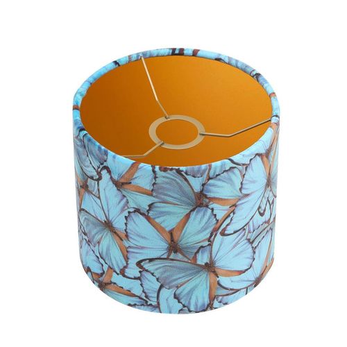 Leuchtenschirm Velour, Blau, Textil, Metall, Schmetterling, zylindrisch, E27, 18 cm, Lampen & Leuchten, Innenbeleuchtung, Lampenschirme