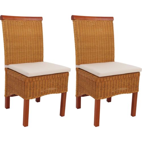 2er-Set Esszimmerstuhl Korbstuhl Stuhl M42, Rattan mit Sitzkissen