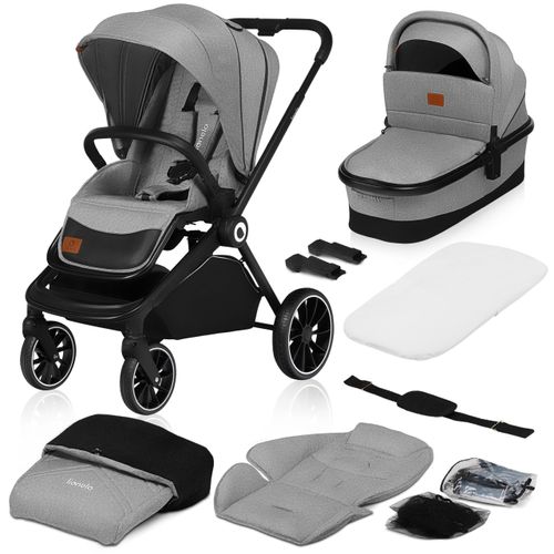 Lionelo Mika 2in1 Kombikinderwagen. Babywanne, Kinderwagen, Buggy. Regenschutz, Schultergurt zum Transport, Matratze, Moskitonetz, Fußabdeckung, wasserdichtes Material, Gummiräder