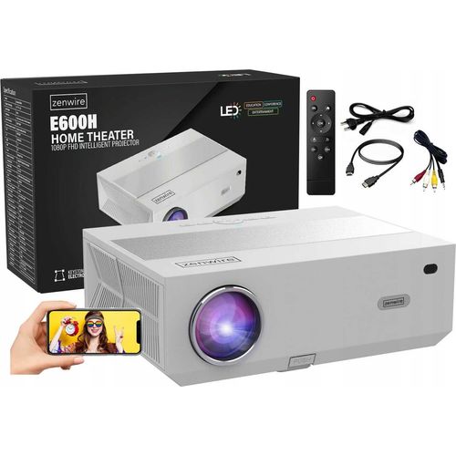 Projektor Android 9.0 SMART TV Full HD 4K 13500lm 450 Ansi 5000:1 WiFi 2.4/5 GHz Miracast Aircast Bluetooth 5.1 AutoKeystone Zenwire e600h