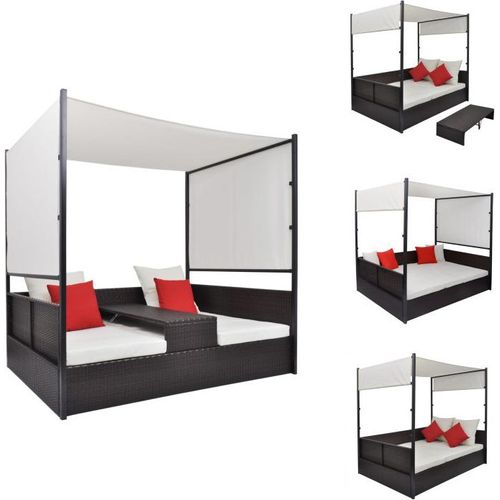 vidaXL Gartenbett mit Baldachin Braun 190×130 cm Poly Rattan - Gartenbetten