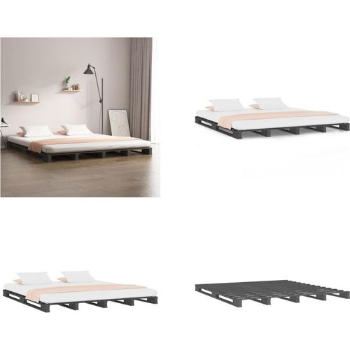 vidaXL Palettenbett Grau 120x200 cm Massivholz Kiefer - Palettenbett - Palettenbetten - Paletten Bett - Paletten Betten