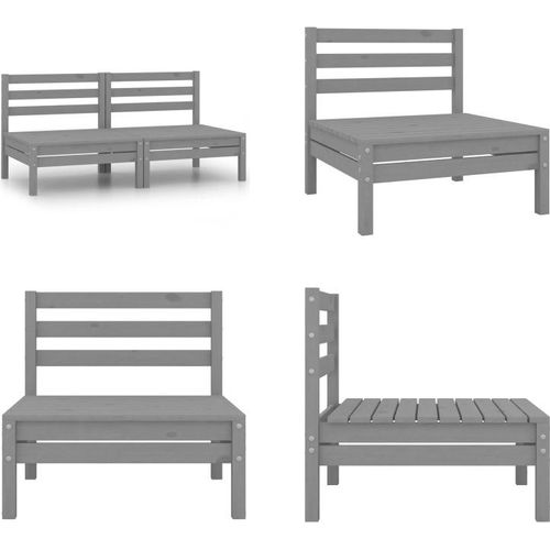 vidaXL Garten Mittelsofas 2 Stk. Grau Kiefer Massivholz - Mittelsofa - Mittelsofas - Holz-Mittelsofa - Holz-Mittelsofas