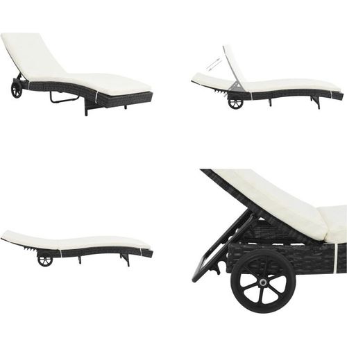 vidaXL Sonnenliege mit Rollen und Auflage Poly Rattan Schwarz - Sonnenliege - Sonnenliegen - Rattanliege - Rattanliegen