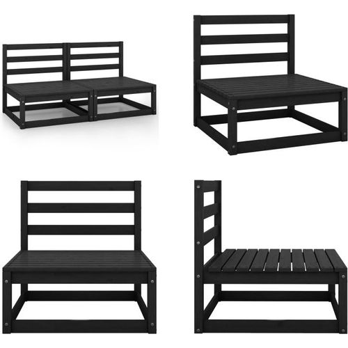 vidaXL Garten Mittelsofas 2 Stk. Schwarz Kiefer Massivholz - Mittelsofa - Mittelsofas - Holz-Mittelsofa - Holz-Mittelsofas