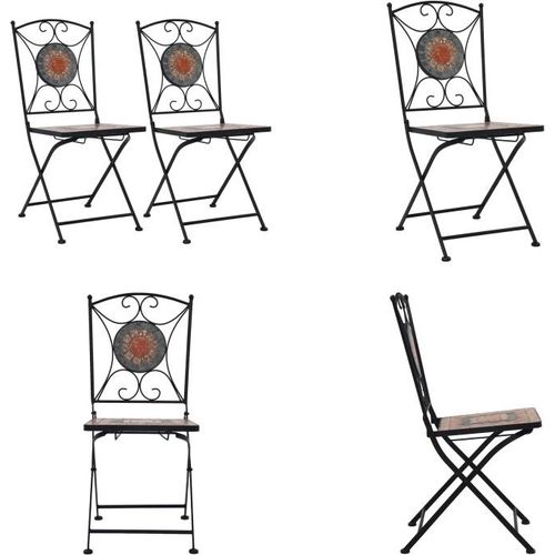 vidaXL Mosaik Bistrostühle 2 Stk. Orange / Grau - Gartenstuhl - Gartenstühle - Mosaikstuhl - Mosaikstühle