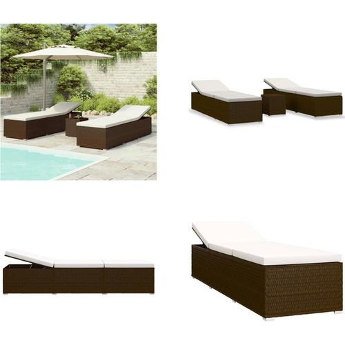 vidaXL 3 tlg. Garten Sonnenliegen mit Teetisch Poly Rattan Braun - Sonnenliege - Sonnenliegen - Sonnenliegen-Set - Sonnenliegen-Sets