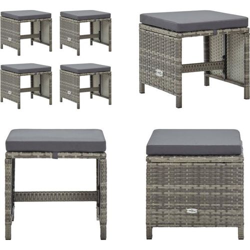 vidaXL Gartenhocker 4 Stk. mit Sitzkissen Poly Rattan Grau - Fußhocker - Fußbank - Fußbänke - Fußstütze