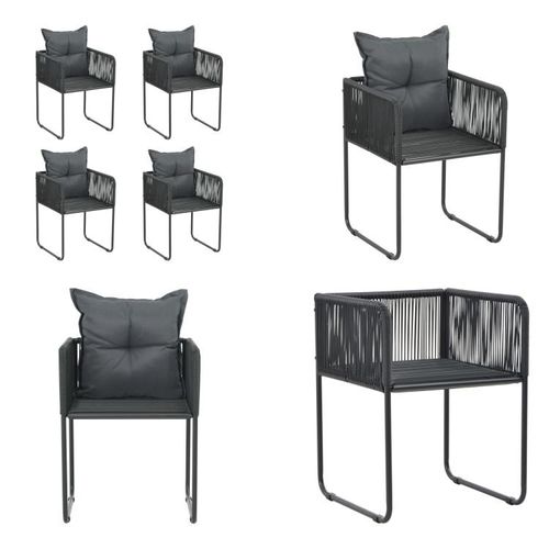 vidaXL Gartenstühle 4 Stk. mit Kissen Poly Rattan Schwarz - Essstuhl - Essstühle - Garten-Essstuhl - Garten-Essstühle