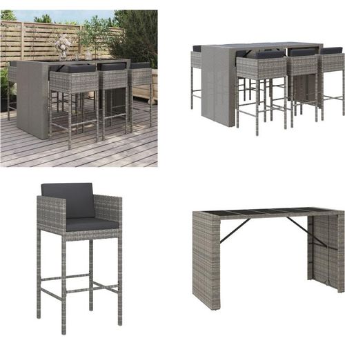 vidaXL 7 tlg. Gartenbar Set mit Kissen Grau Poly Rattan - Gartenbar Set - Gartenbar Sets - Garten Bar Set - Gartenbar