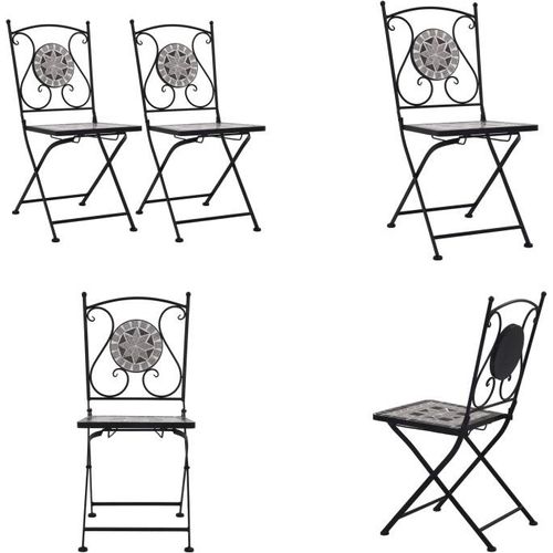 vidaXL Mosaik Bistrostühle 2 Stk. Grau - Gartenstuhl - Gartenstühle - Mosaikstuhl - Mosaikstühle