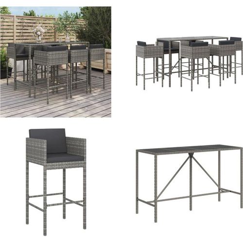 vidaXL 7 tlg. Gartenbar Set mit Kissen Grau Poly Rattan - Gartenbar Set - Gartenbar Sets - Garten Bar Set - Gartenbar