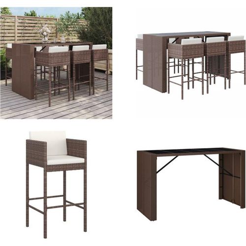vidaXL 7 tlg. Gartenbar Set mit Kissen Braun Poly Rattan - Gartenbar Set - Gartenbar Sets - Garten Bar Set - Gartenbar