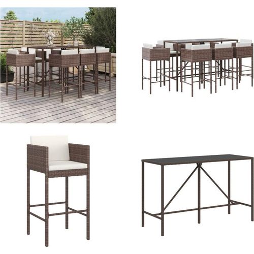 vidaXL 9 tlg. Gartenbar Set mit Kissen Braun Poly Rattan - Gartenbar Set - Gartenbar Sets - Garten Bar Set - Gartenbar