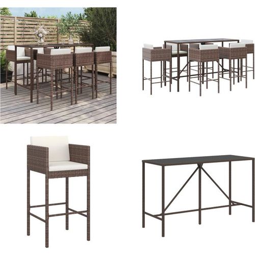 vidaXL 7 tlg. Gartenbar Set mit Kissen Braun Poly Rattan - Gartenbar Set - Gartenbar Sets - Garten Bar Set - Gartenbar