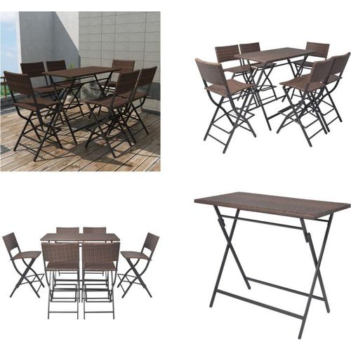 vidaXL 7 tlg. Garten Essgruppe Klappbar Stahl Poly Rattan Braun - Essgruppe - Essgruppen - Esstisch Und Stühle - Esstische Und Stühle