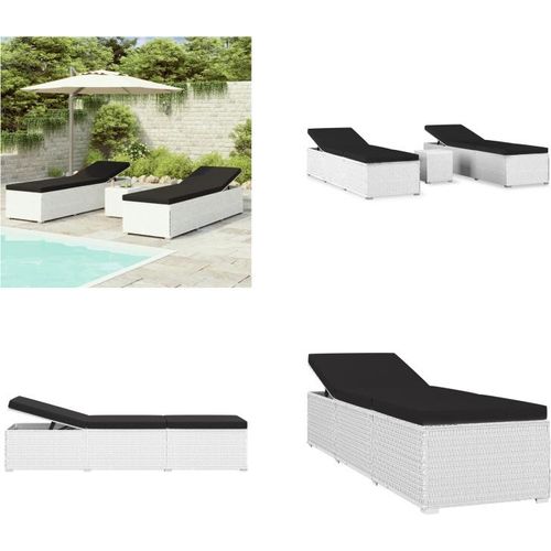 vidaXL 3 tlg. Garten Sonnenliegen mit Teetisch Poly Rattan Weiß - Sonnenliege - Sonnenliegen - Sonnenliegen-Set - Sonnenliegen-Sets