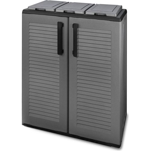 Abfallschrank für den Innen oder Außenbereich, Mobiltür 3 Taschen zu 2 Türen für separate Sammlung, 100% Italy, 68x37h84 cm, graue Farbe
