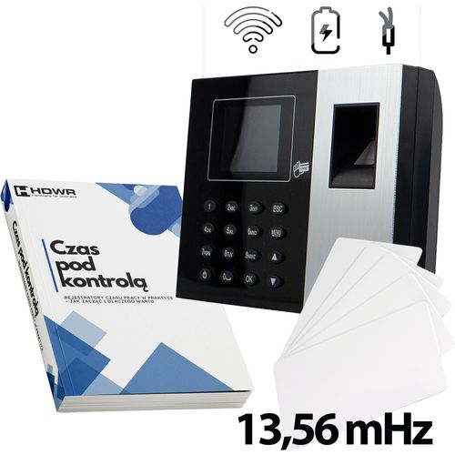 Zeiterfassungsgerät USB, WiFi, WEB, P2P, IC Wiegand, LAN, Zusatzakku, 125 kHz und 13,56 mHz + 10 RFID-Karten 13,56 mHz + EBOOK