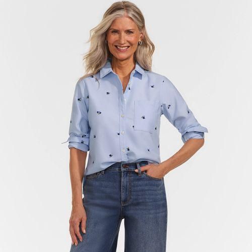 Verkürzte Oxfordbluse, Damen,  Blau, Baumwolle, by Lands' End