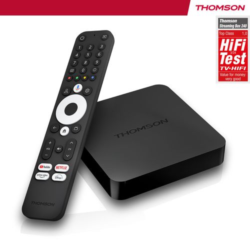 THOMSON Streaming Box 240, Google TV, 4K UHD, Google Assistant, Google Cast, Wi-Fi, Bluetooth 5.0, Dolby Atmos, Dolby Digital+, HDR10, 2 GB RAM